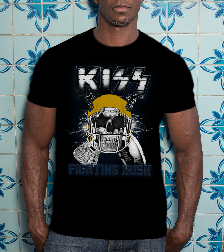 Kiss Fighting Irish Notre Dame Football Skull Helmet Ncaa 95 T-Shirt