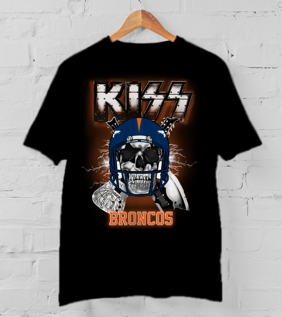 Kiss Broncos Skull Helmet T-Shirt
