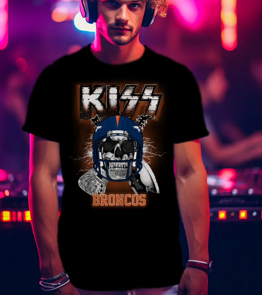 Kiss Broncos Skull Helmet T-Shirt