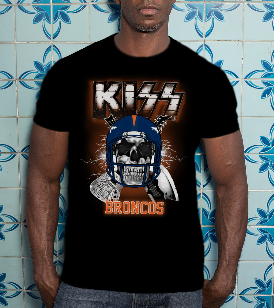 Kiss Broncos Skull Helmet T-Shirt