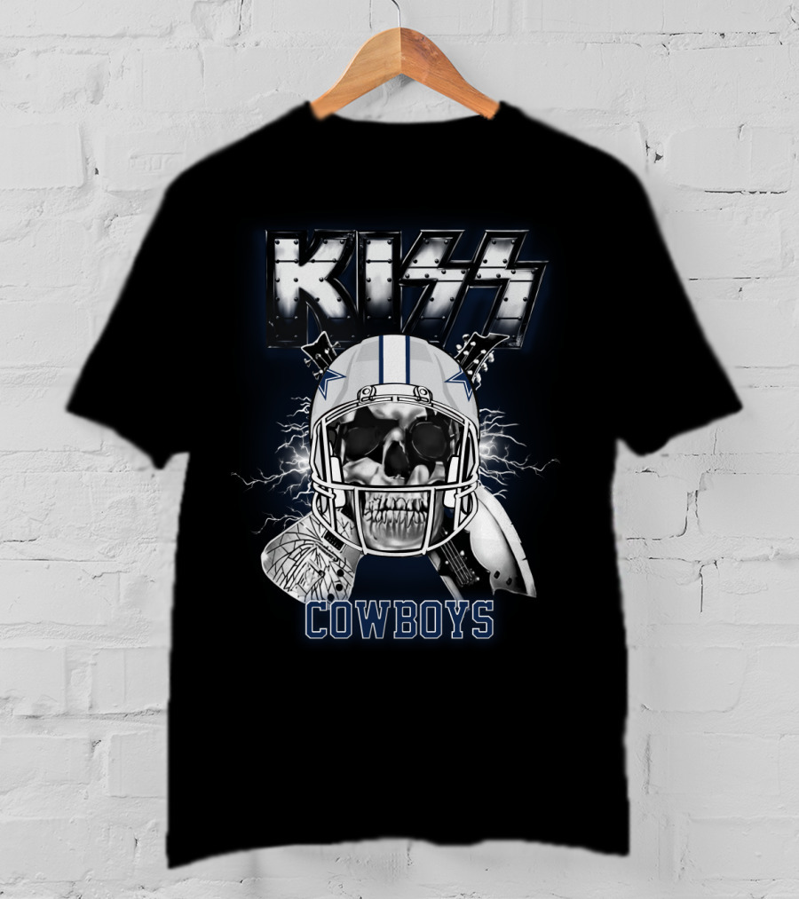 Kiss Cowboys Skull Helmet Electric Guitar Nfl Crossover T-Shirt
