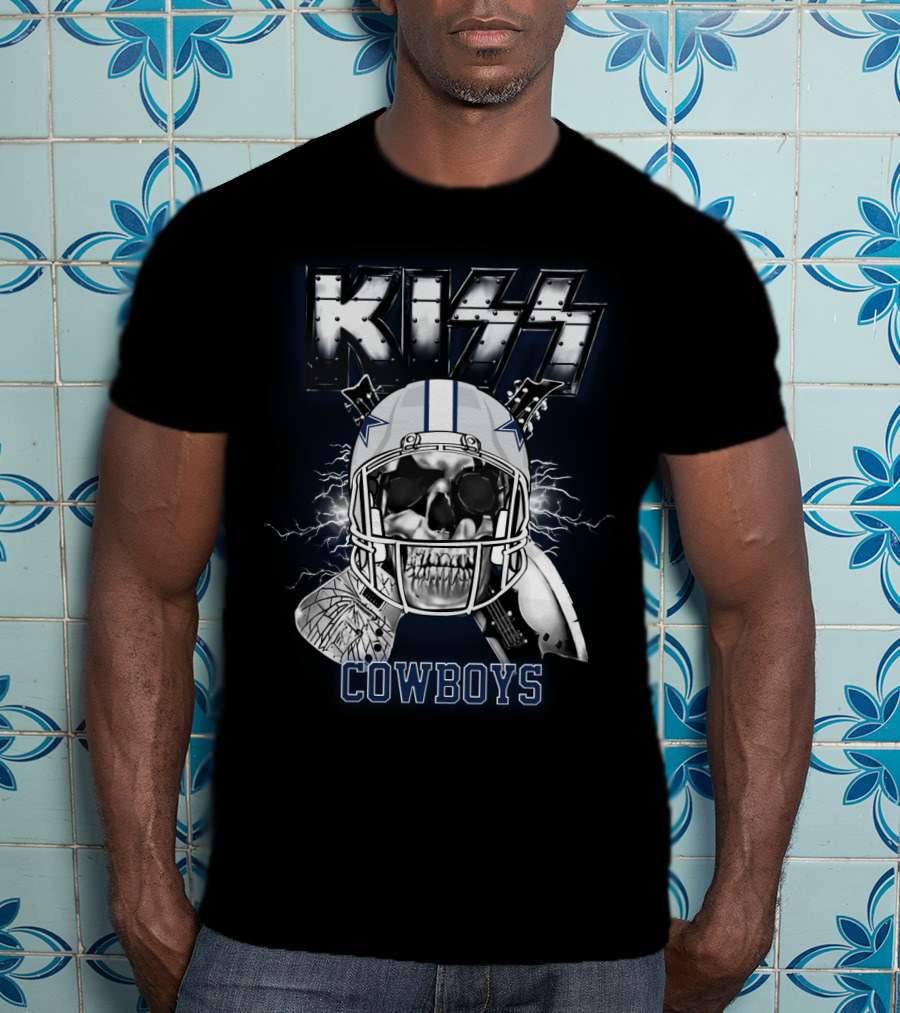 Kiss Cowboys Skull Helmet Electric Guitar Nfl Crossover T-Shirt