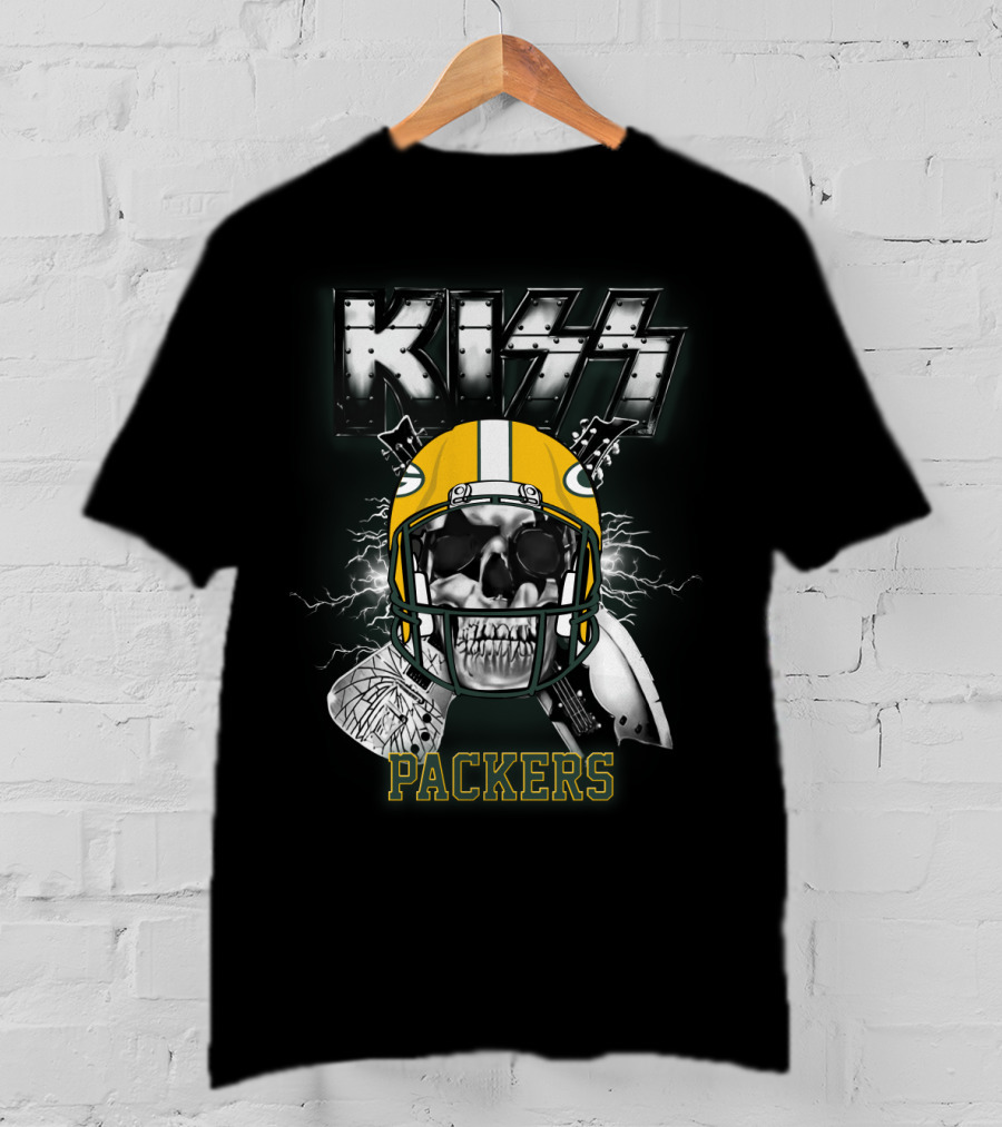 Kiss Packers Skull Helmet Electric Guitars Artwork T-Shirt