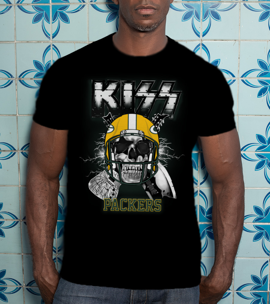 Kiss Packers Skull Helmet Electric Guitars Artwork T-Shirt