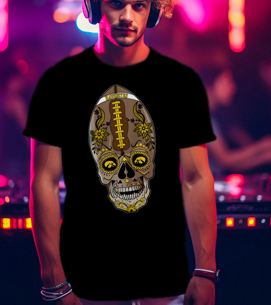 Hawkeyes Football Sugar Skull T-Shirt