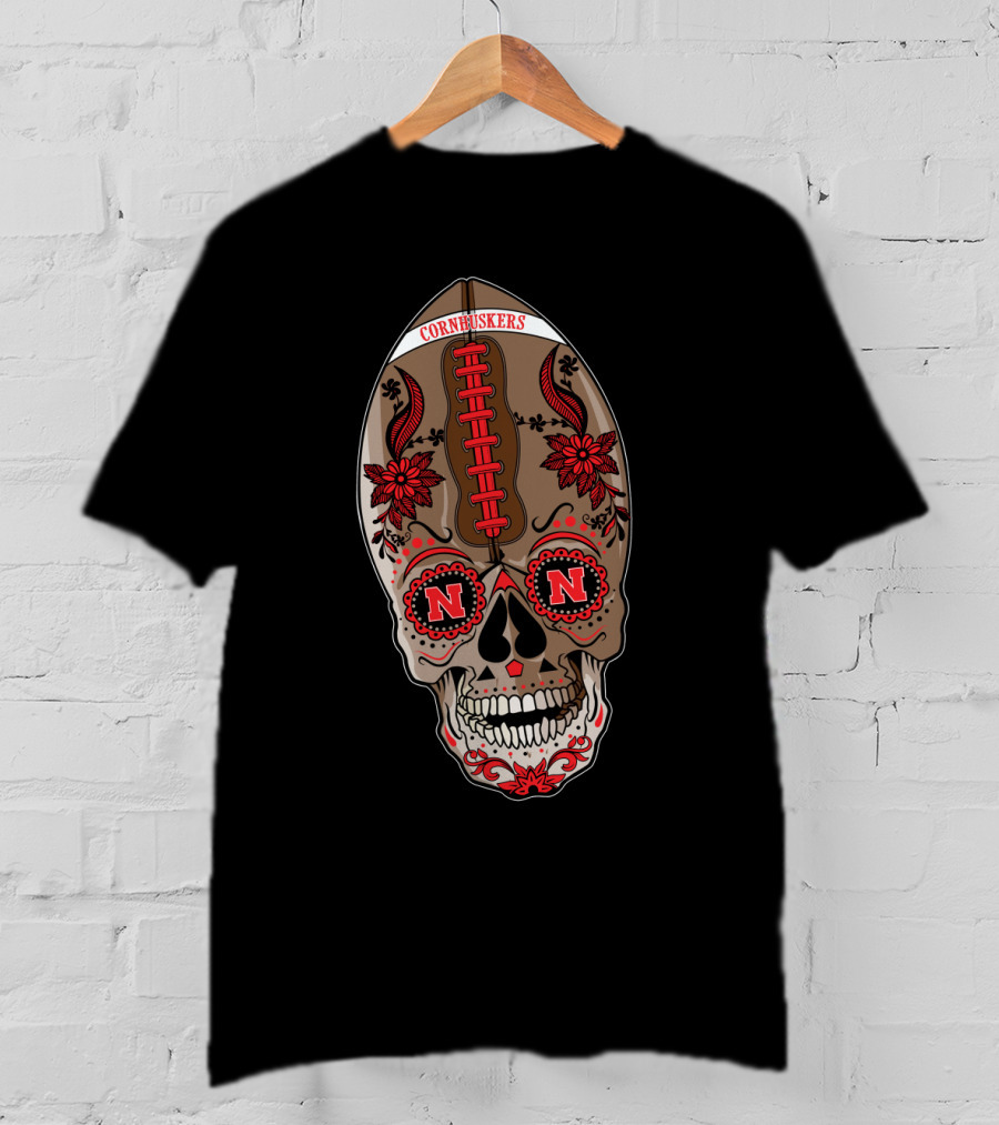 Cornhuskers Skull Football Floral N N T-Shirt