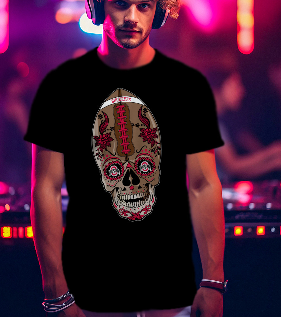 Buckeyes 97 Ohio State Skull Football Art T-Shirt
