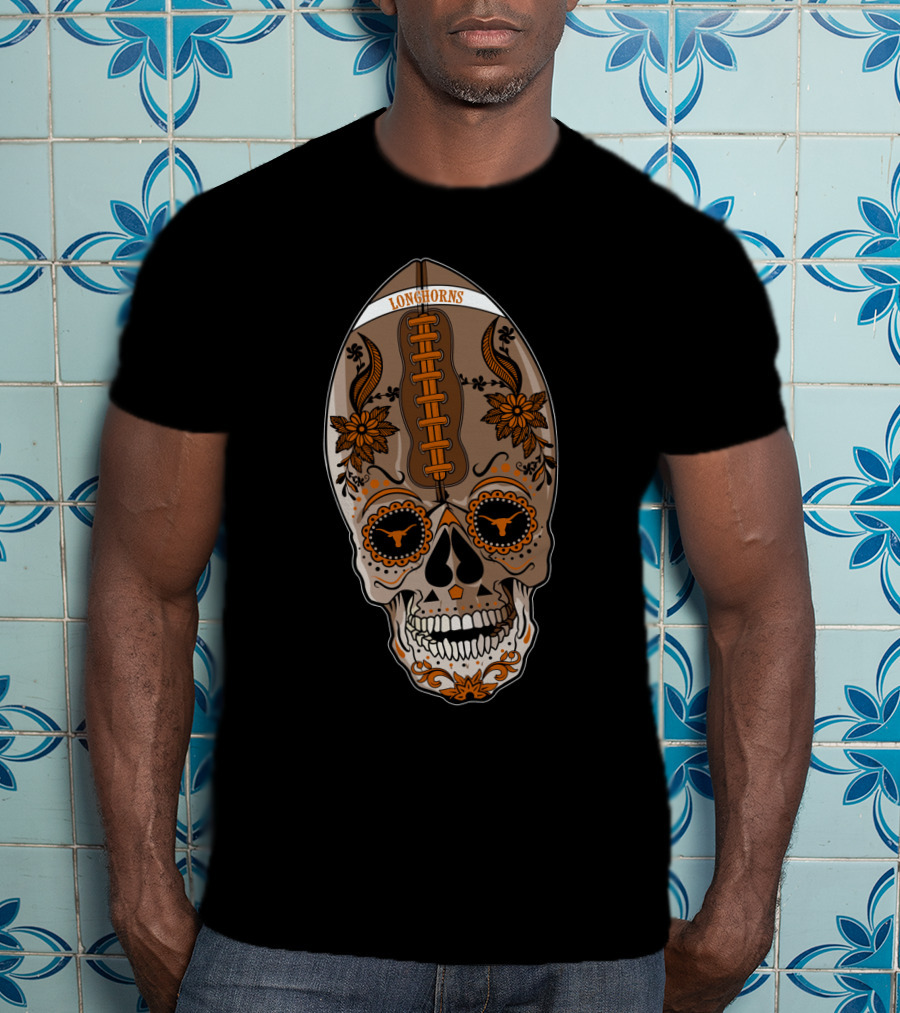 Longhorns Sugar Skull Football Floral T-Shirt