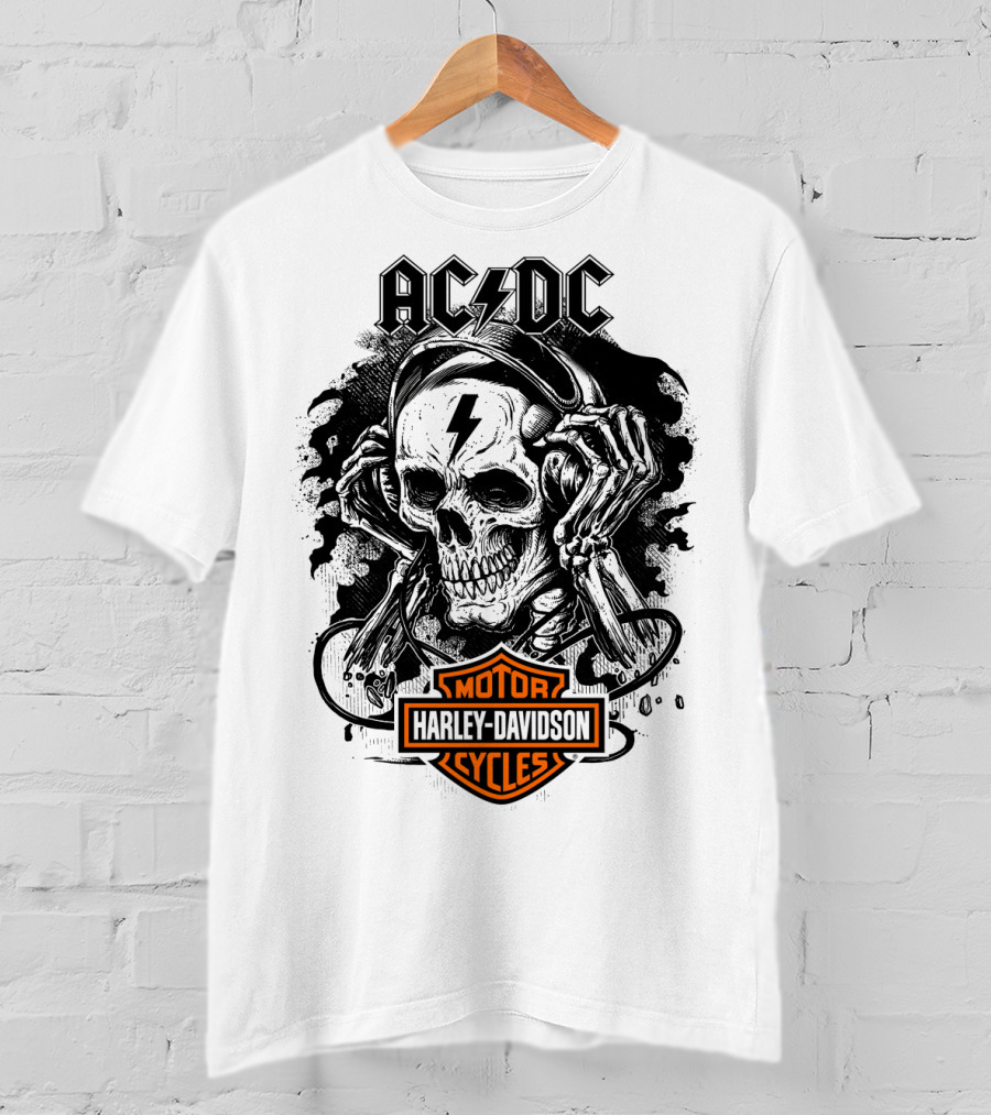 Acdc Harley Davidson Skull With Headphones T-Shirt