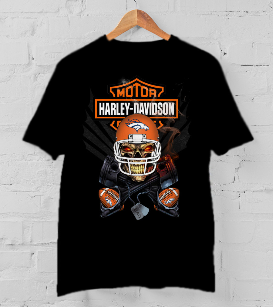 Nfl Db Harley Davidson Broncos Skull Football Helmets T-Shirt