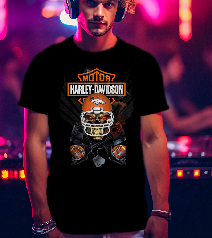Nfl Db Harley Davidson Broncos Skull Football Helmets T-Shirt