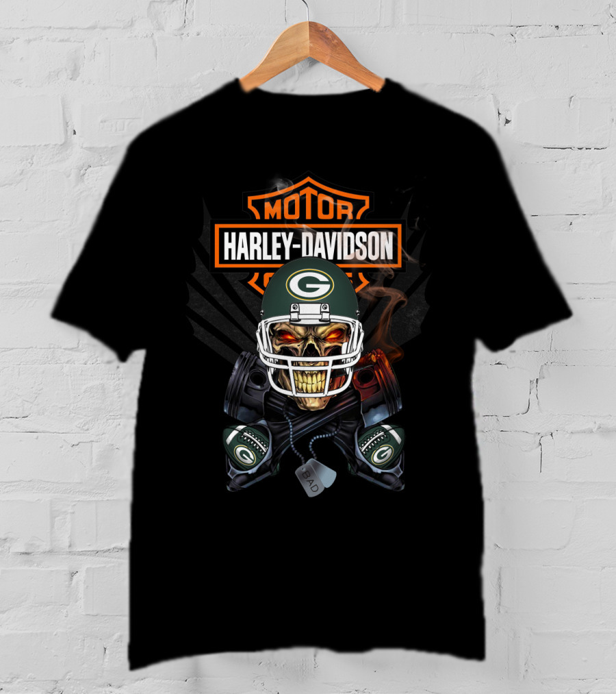 Harley Davidson Motor Green Bay Packers Skull Helmet T-Shirt