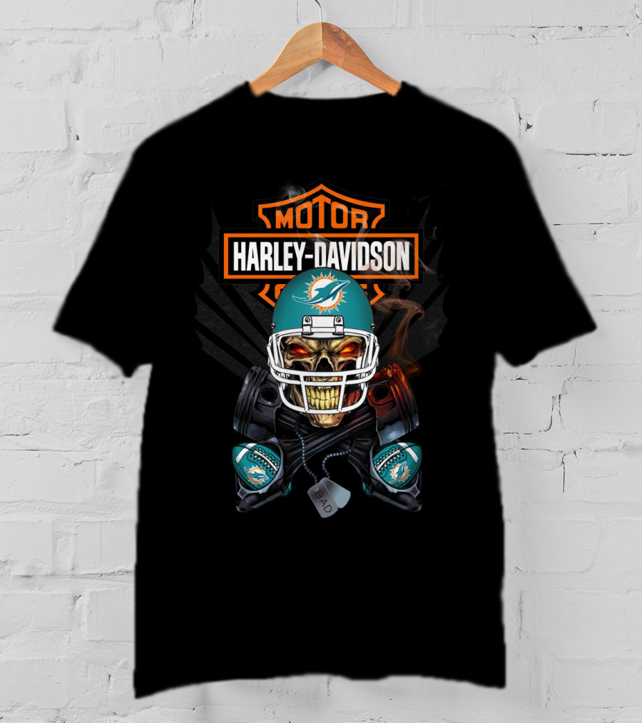 Harley Davidson Motor Miami Dolphins Skull Helmet Nfl T-Shirt