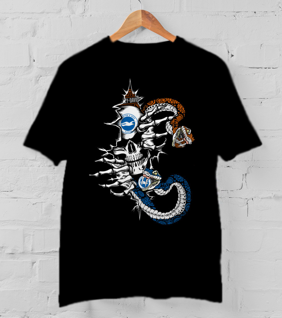 Brighton Hove Albion Skull And Snake Design With Tvla Nha 107 Bha Elements T-Shirt