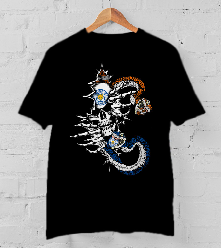 Leicester City Football Club Skull And Snakes Harley Davidson Stl T-Shirt