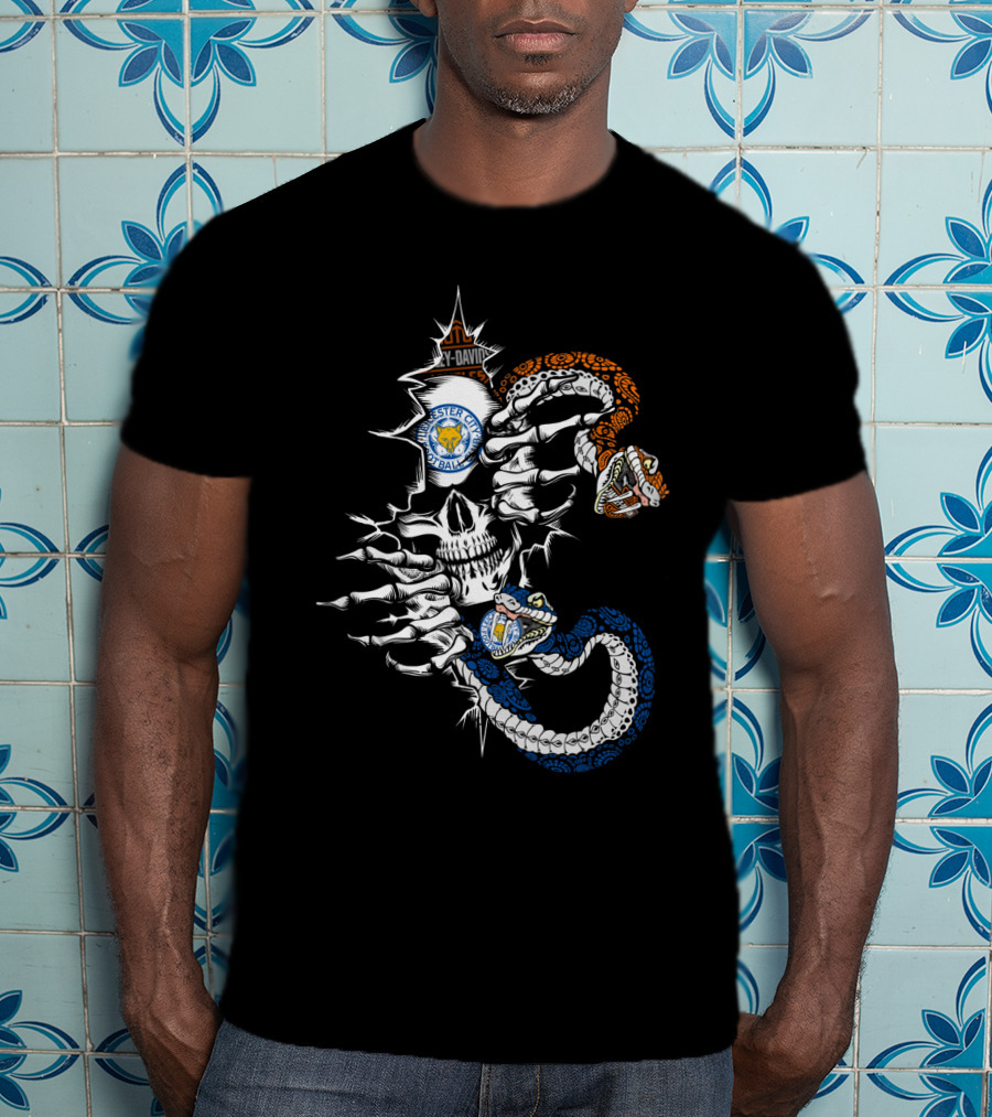 Leicester City Football Club Skull And Snakes Harley Davidson Stl T-Shirt