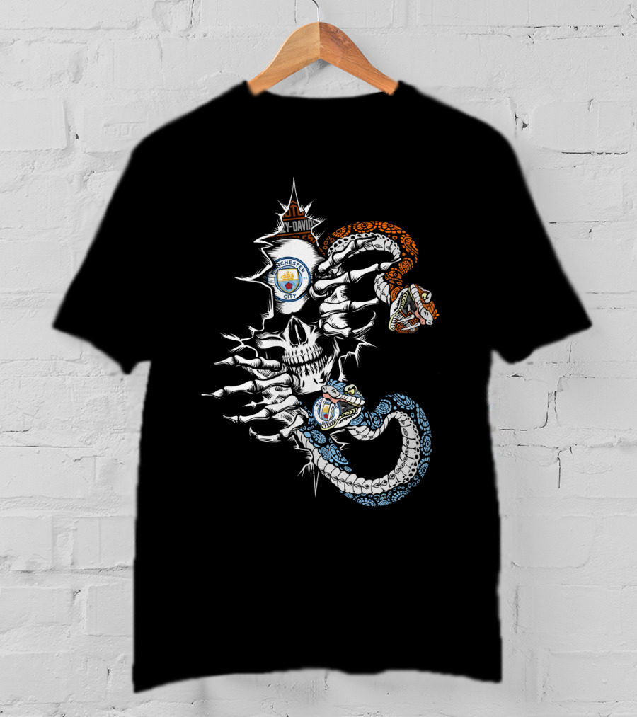 Manchester City Skull Snake Harley Davidson T-Shirt