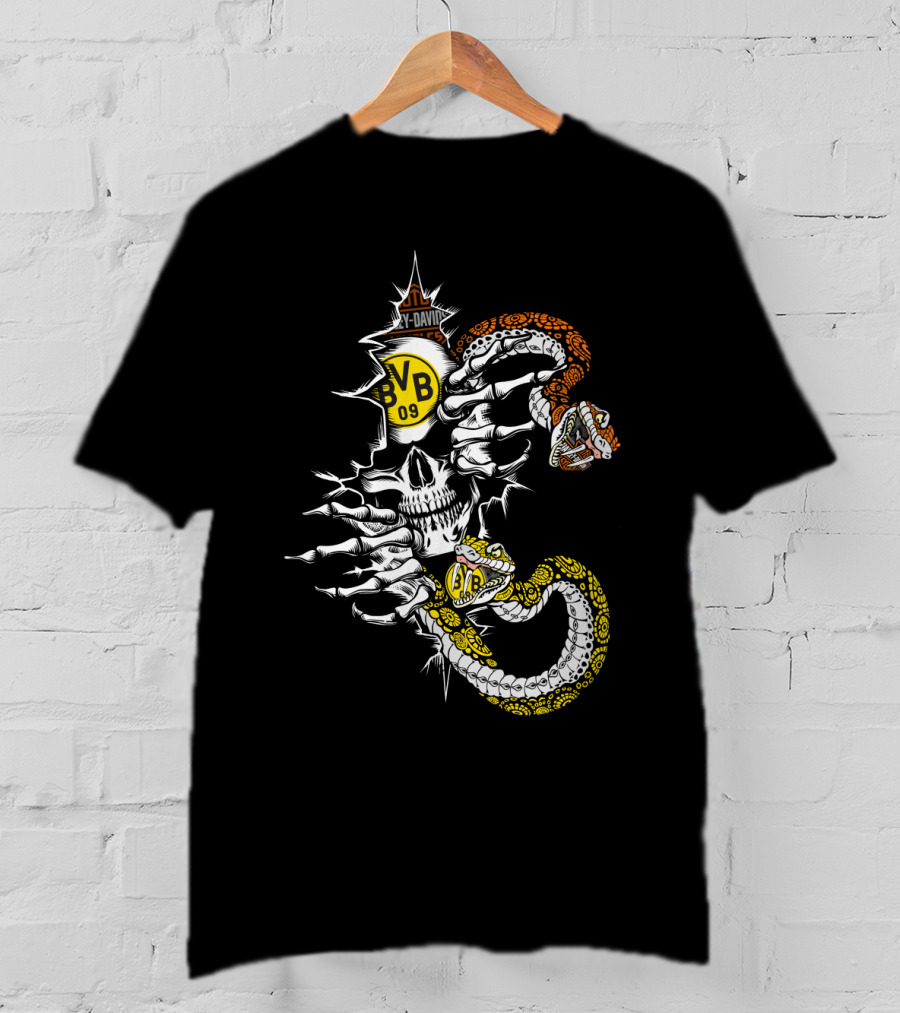Bvb 09 Skull With Snake And Harley Davidson T-Shirt