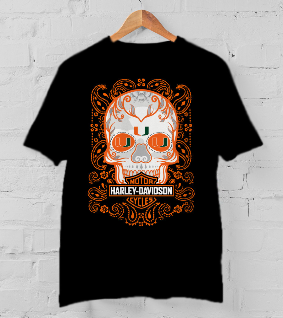 Harley Davidson Motor Cycles Miami Hurricanes U Skull T-Shirt