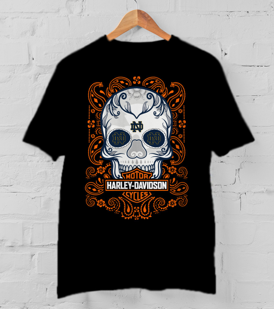 Ncaa Notre Dame Fighting Irish Harley Davidson Skull T-Shirt