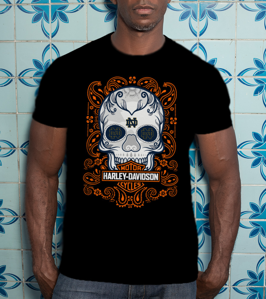 Ncaa Notre Dame Fighting Irish Harley Davidson Skull T-Shirt