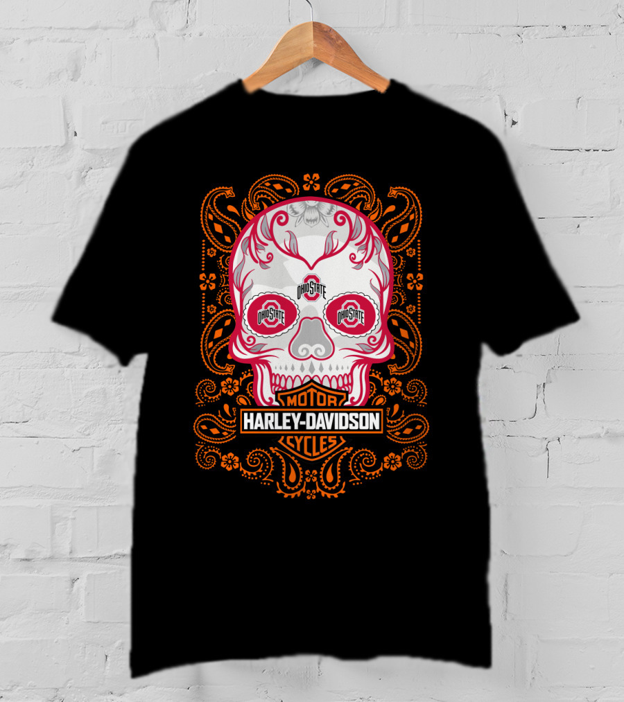 Ohio State Harley Davidson Skull Motor Cycles T-Shirt