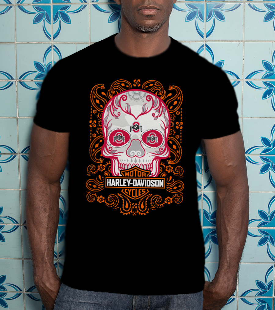 Ohio State Harley Davidson Skull Motor Cycles T-Shirt