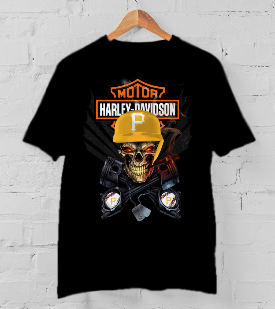 Harley Davidson Motor Skull Pittsburgh Baseball P Hat T-Shirt