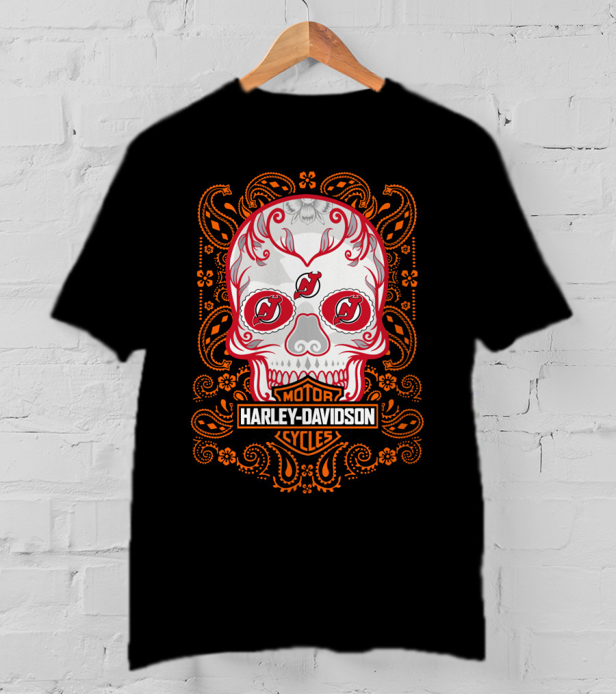 Harley Davidson Motor Cycles Nhl Njd Sugar Skull T-Shirt