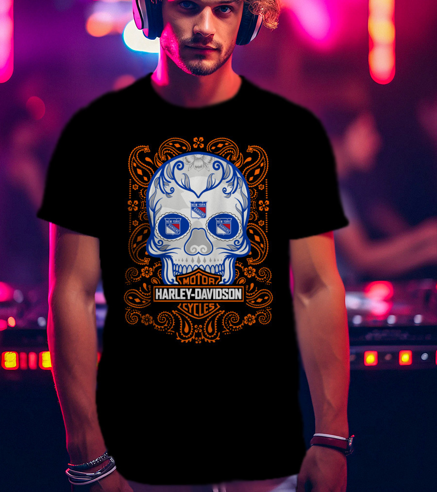 Harley Davidson Cycles Skull New York Rangers Nhl 102 Tvl T-Shirt
