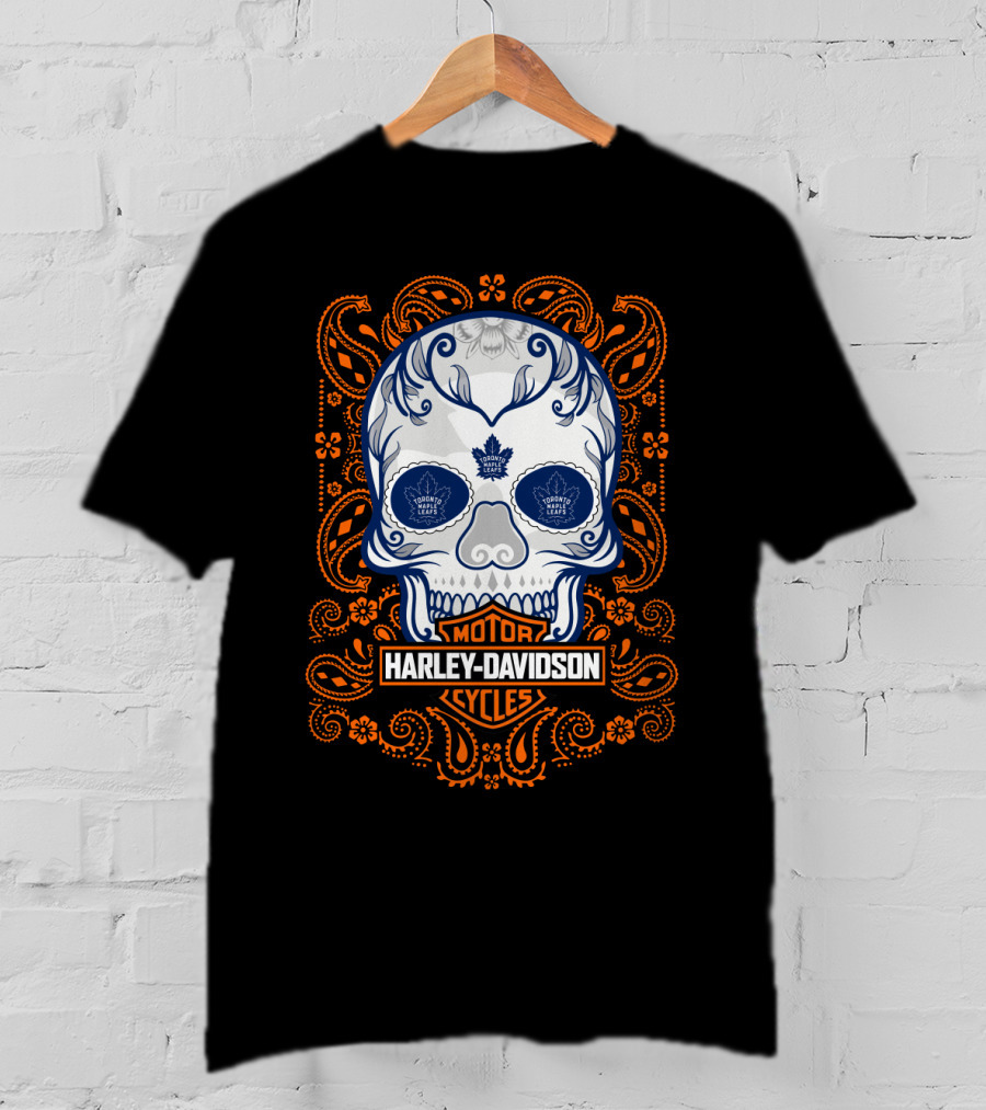 Harley Davidson Cycles Toronto Maple Leafs Nhl Skull T-Shirt