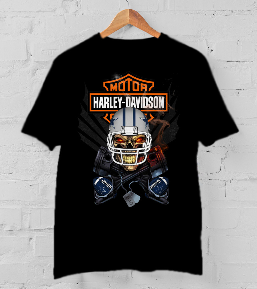 Dallas Cowboys Harley Davidson Motor Skull Helmet T-Shirt