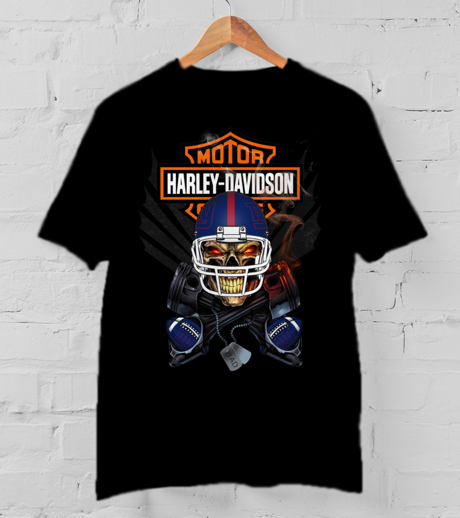 Harley Davidson New York Giants Skull Football Helmet T-Shirt