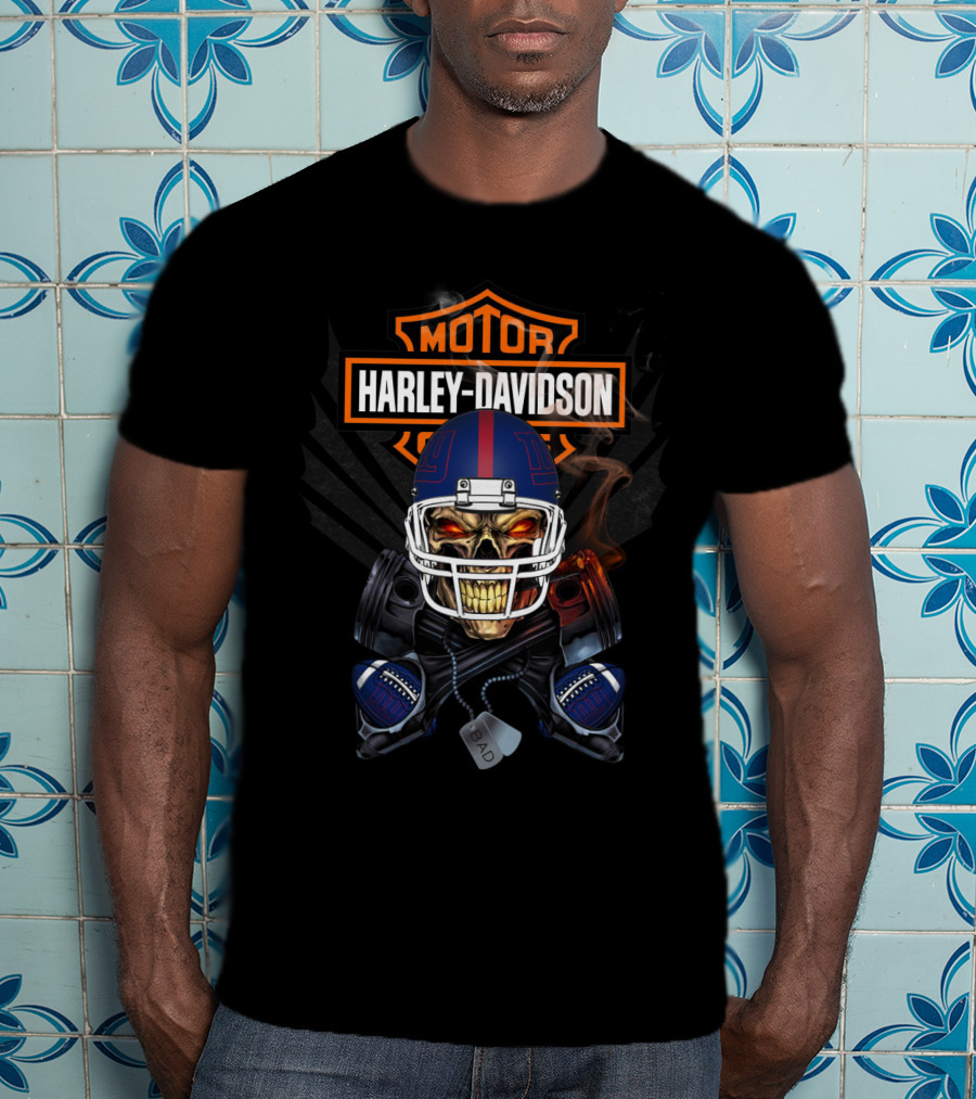 Harley Davidson New York Giants Skull Football Helmet T-Shirt