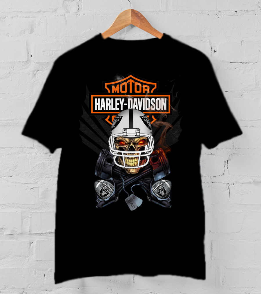 Harley Davidson Motor Raiders Skull Helmet Dog Tags T-Shirt