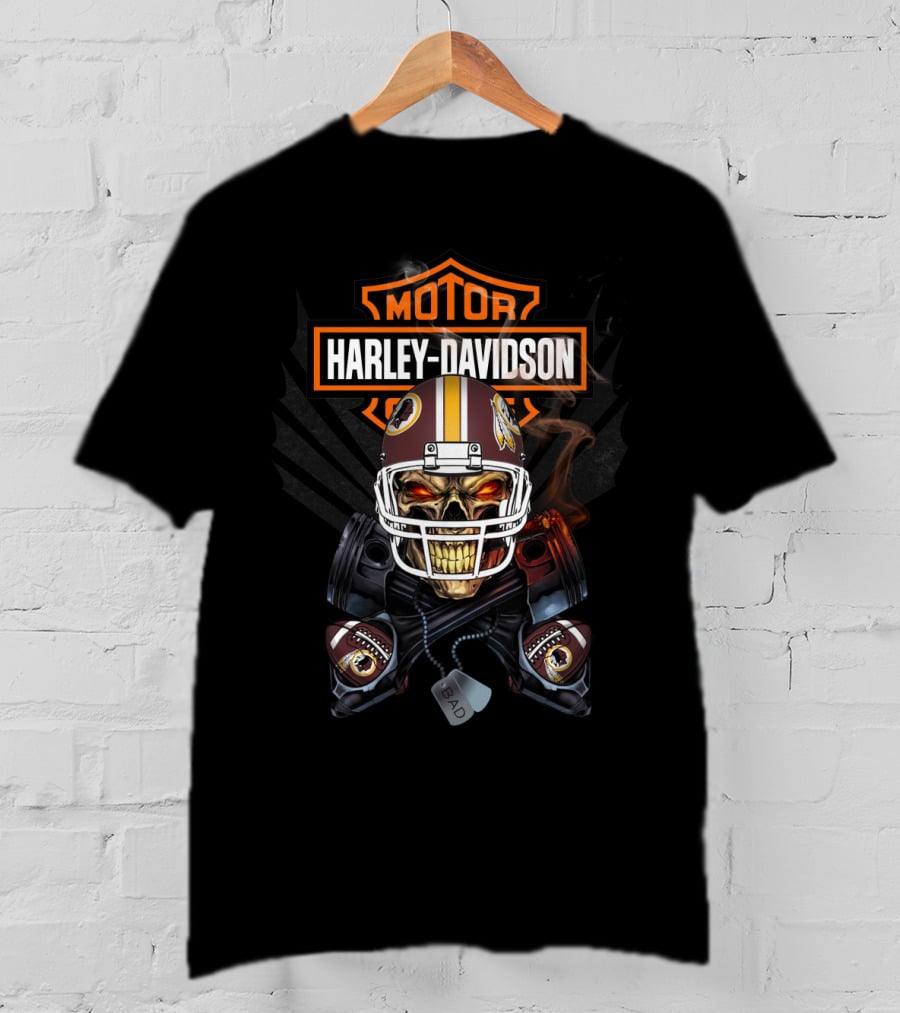 Motor Harley Davidson 106 Washington Redskins Football Skull T-Shirt