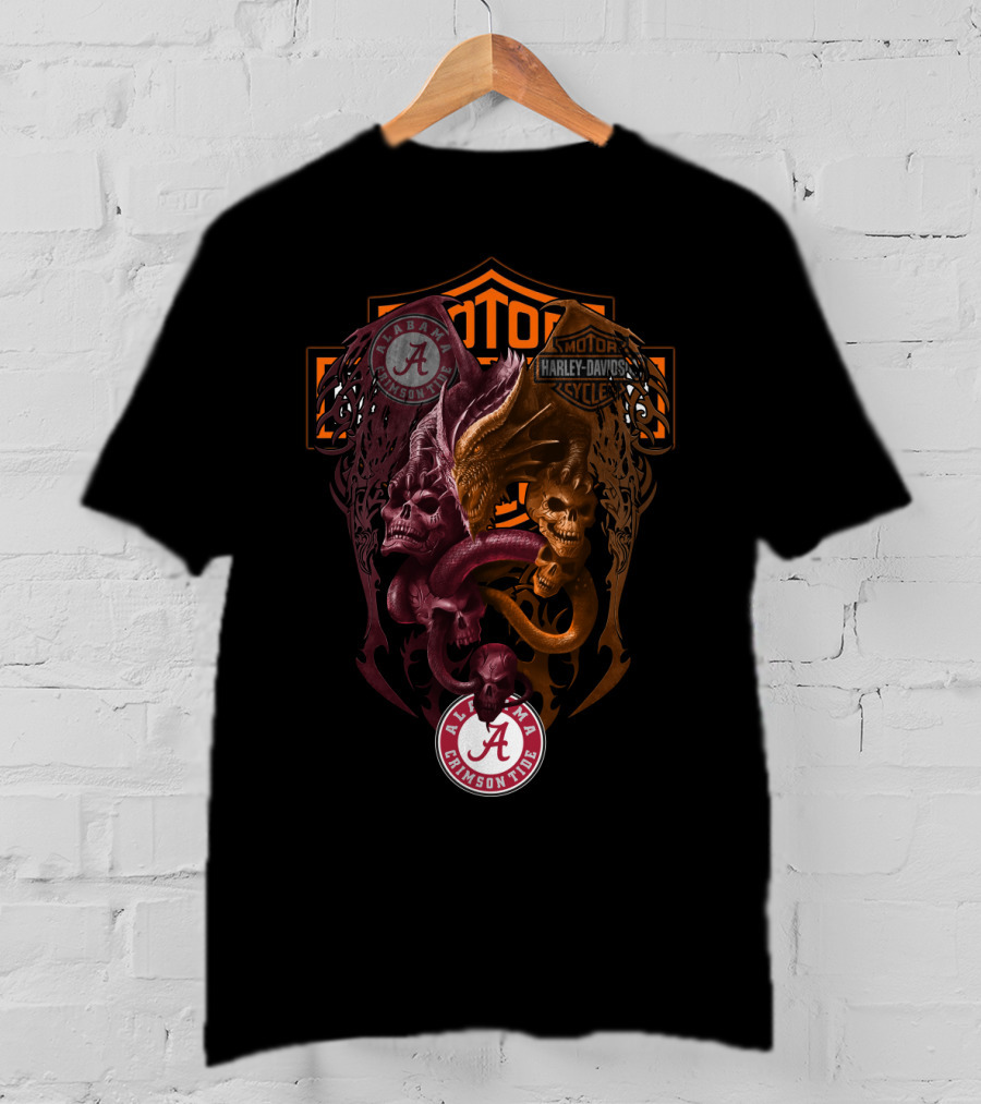 Alabama Crimson Tide Harley Davidson Skulls And Serpents T-Shirt