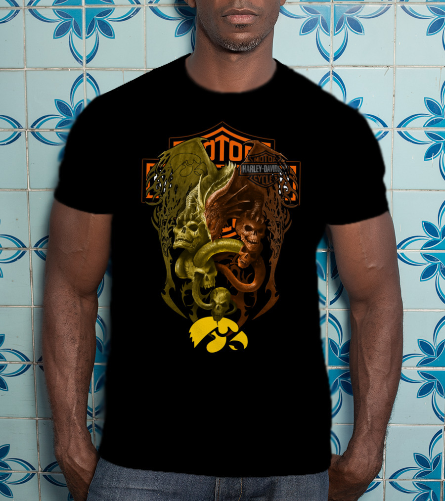 Harley Davidson Skull Snake Iowa Hawkeyes Ncaa T-Shirt