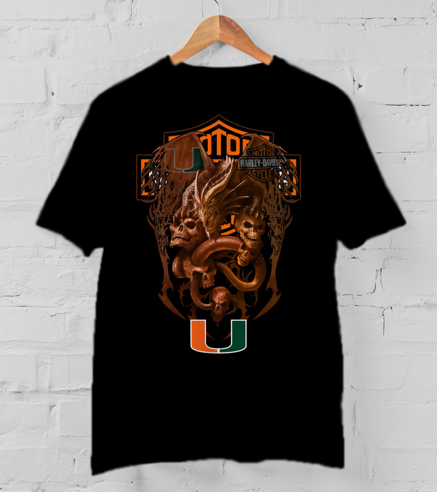 Harley Davidson University Of Miami Dragon Skull Ncaa 108 T-Shirt