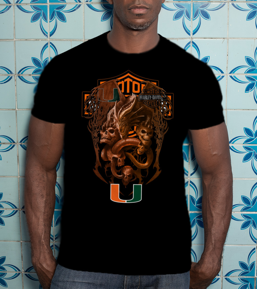 Harley Davidson University Of Miami Dragon Skull Ncaa 108 T-Shirt