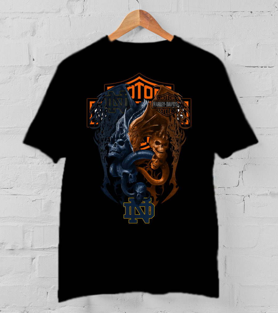 Ncaa Notre Dame Fighting Irish Harley Davidson Skull And Dragon T-Shirt