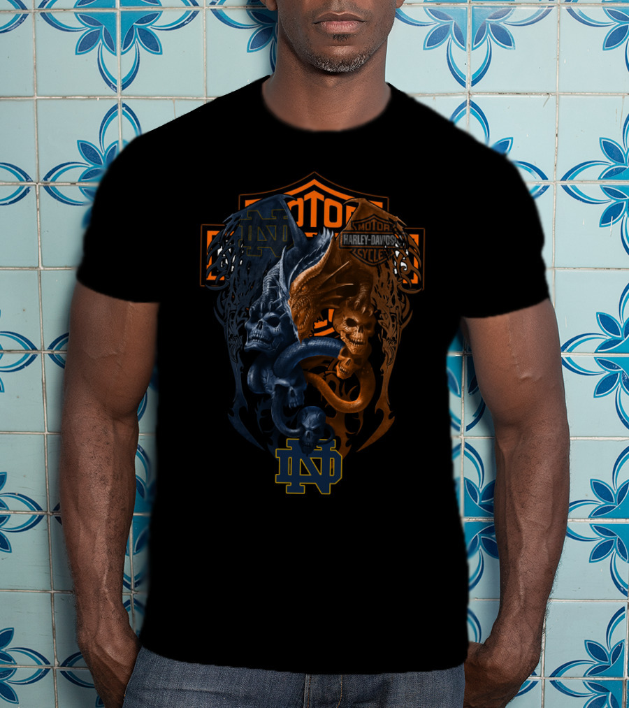 Ncaa Notre Dame Fighting Irish Harley Davidson Skull And Dragon T-Shirt