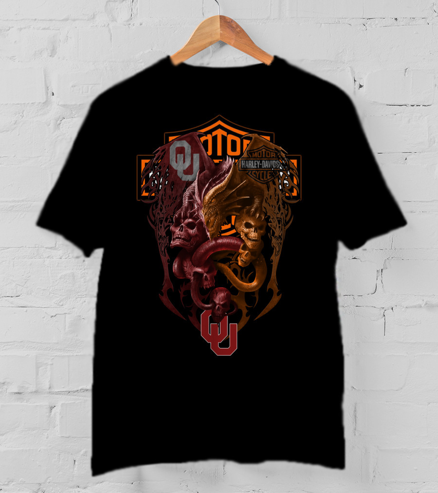 Ou Harley Davidson Dragon Skull Ncaa T-Shirt