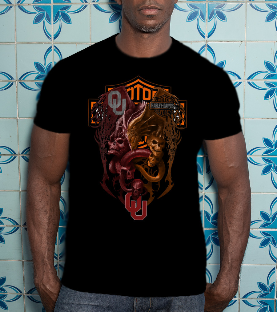Ou Harley Davidson Dragon Skull Ncaa T-Shirt