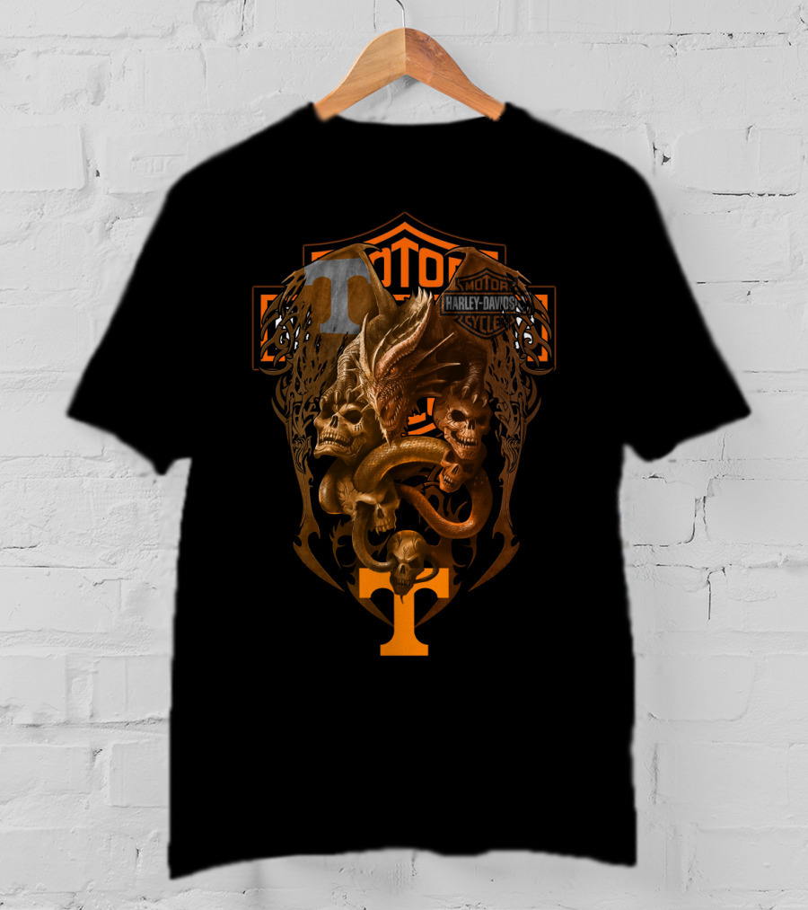 Harley Davidson Dragon Skulls And Serpent With Tennessee Vols Ncaa T-Shirt