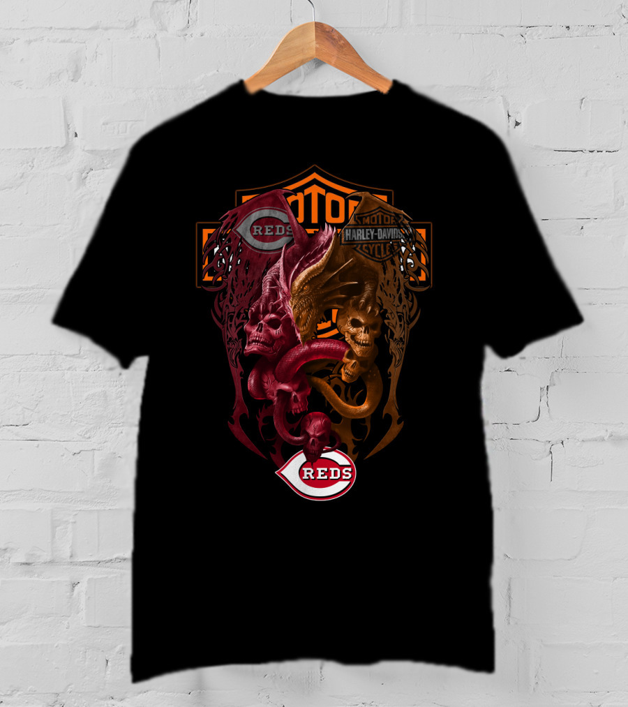 Cincinnati Reds Harley Davidson Skull T-Shirt