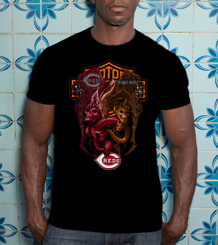 Cincinnati Reds Harley Davidson Skull T-Shirt