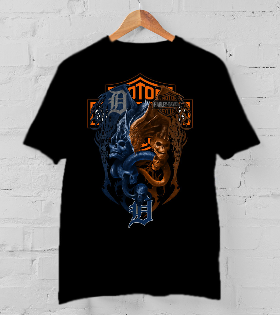 Mlb Dt Harley Davidson Detroit Tigers Skeleton Dragon T-Shirt