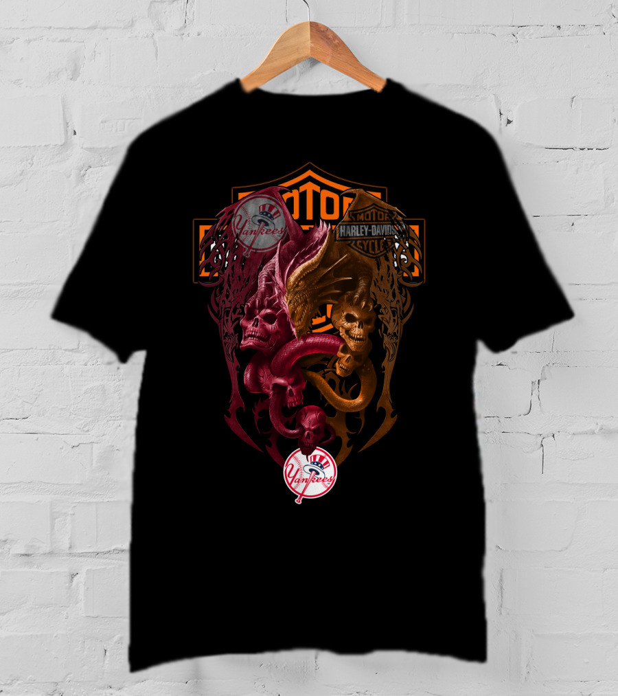 Mlb Nyy Harley Davidson Yankees Skulls And Serpents T-Shirt