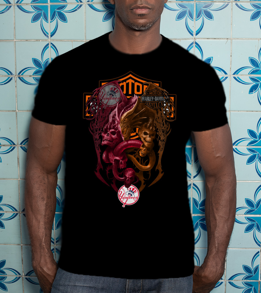 Mlb Nyy Harley Davidson Yankees Skulls And Serpents T-Shirt